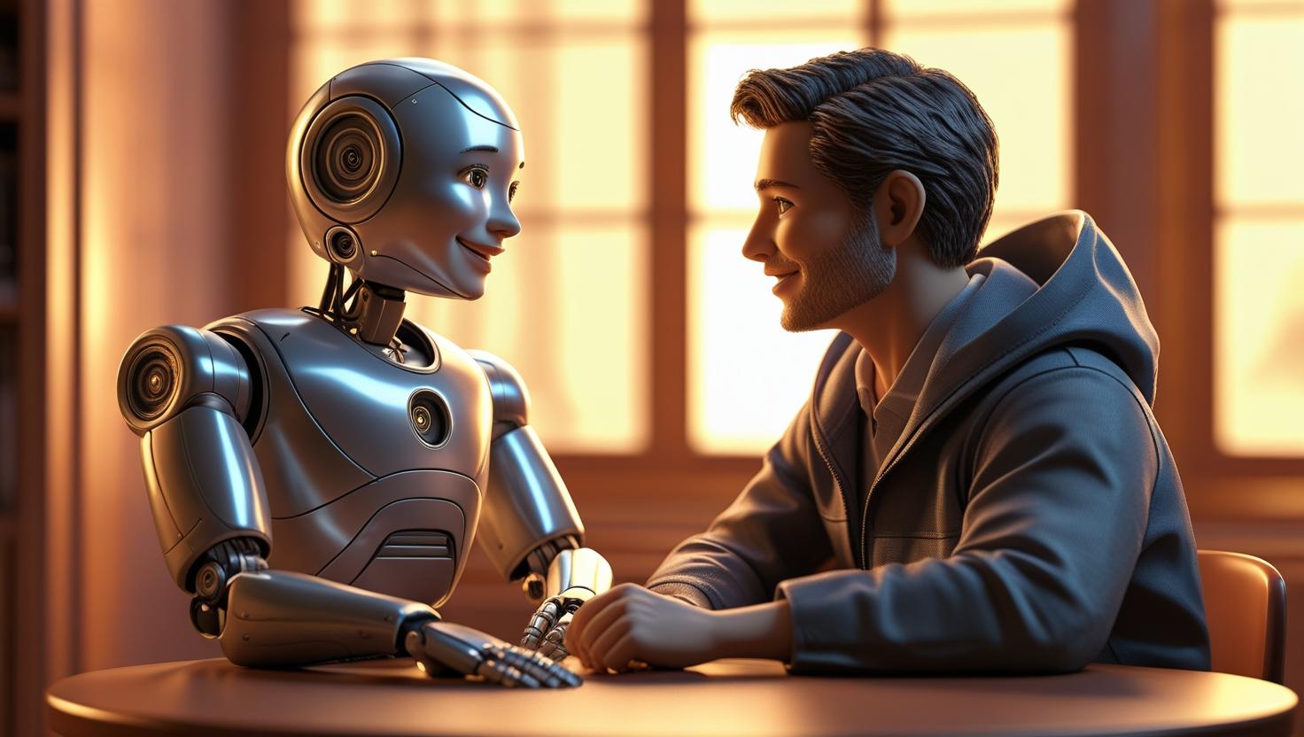 KI-Bild – Roboter und Mensch unterhalten sich