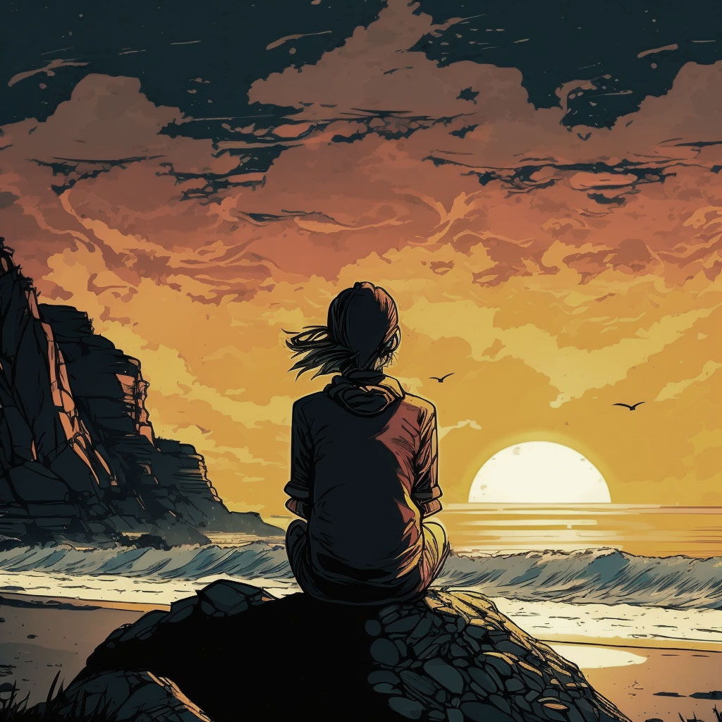Comic Style - Sonnenuntergang und Meditation