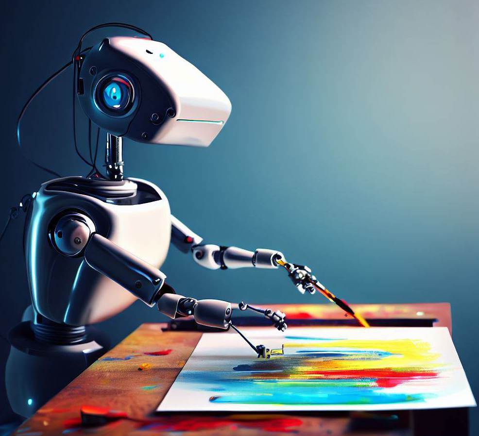 Roboter, der ein Bild malt, KI generiert