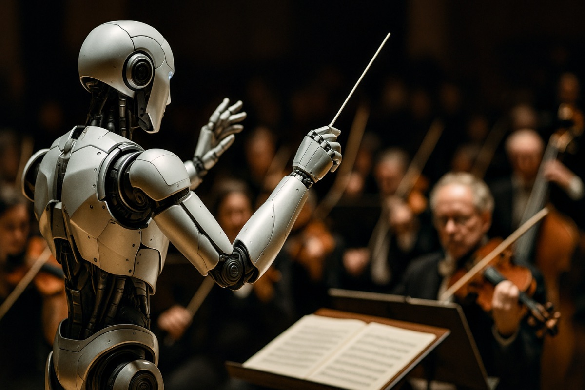 Roboter dirigiert ein Orchester