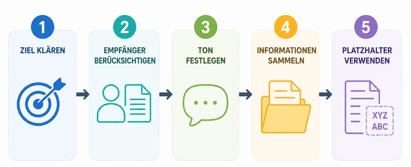 Schaubild einzelne Schritt zur Briefformulierung mit KI