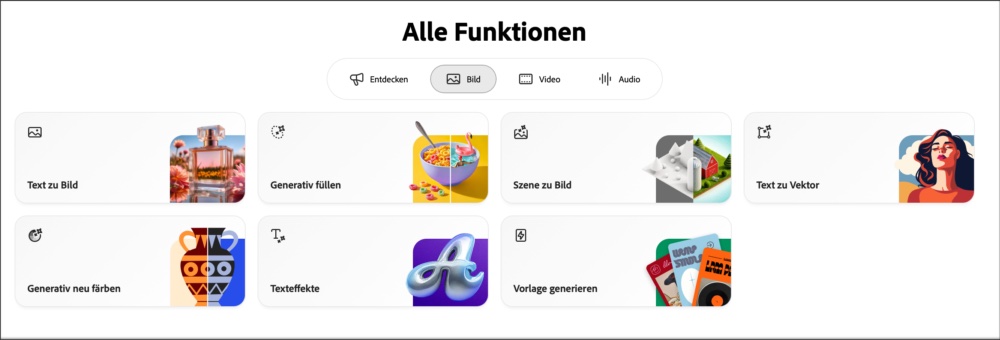 Adobe Firefly Funktionen auswählen