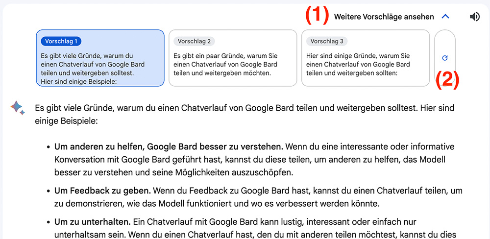 Google Bard Chatvorschläge