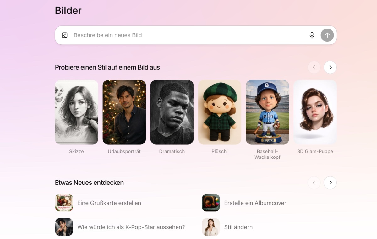 ChatGPT Bilder Oberfläche