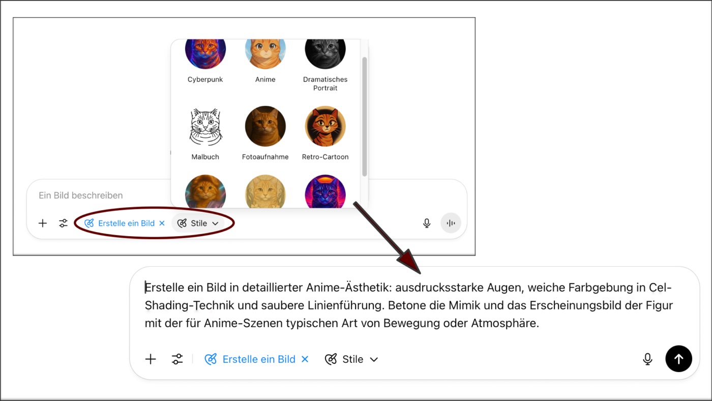 Screenshot: ChatGPT Stil auswählen