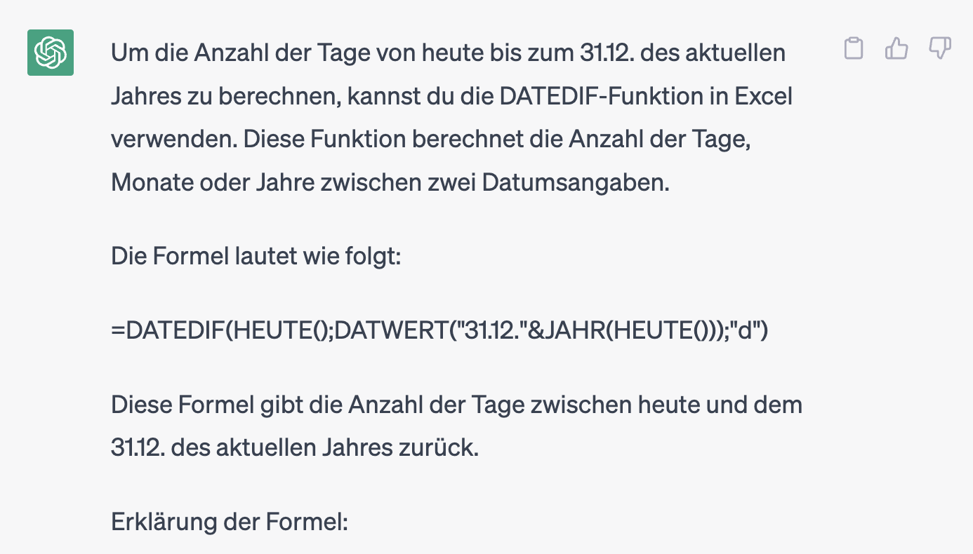 Screenshot ChatGPT Excel Formel