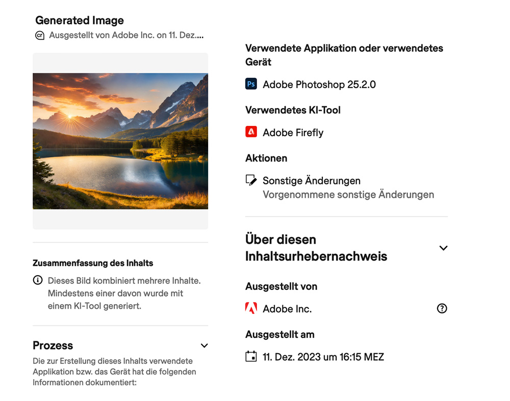 Ergebnis Content Credentials Prüfung