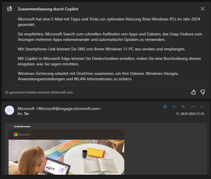 Screenshot Outlook und Copilot