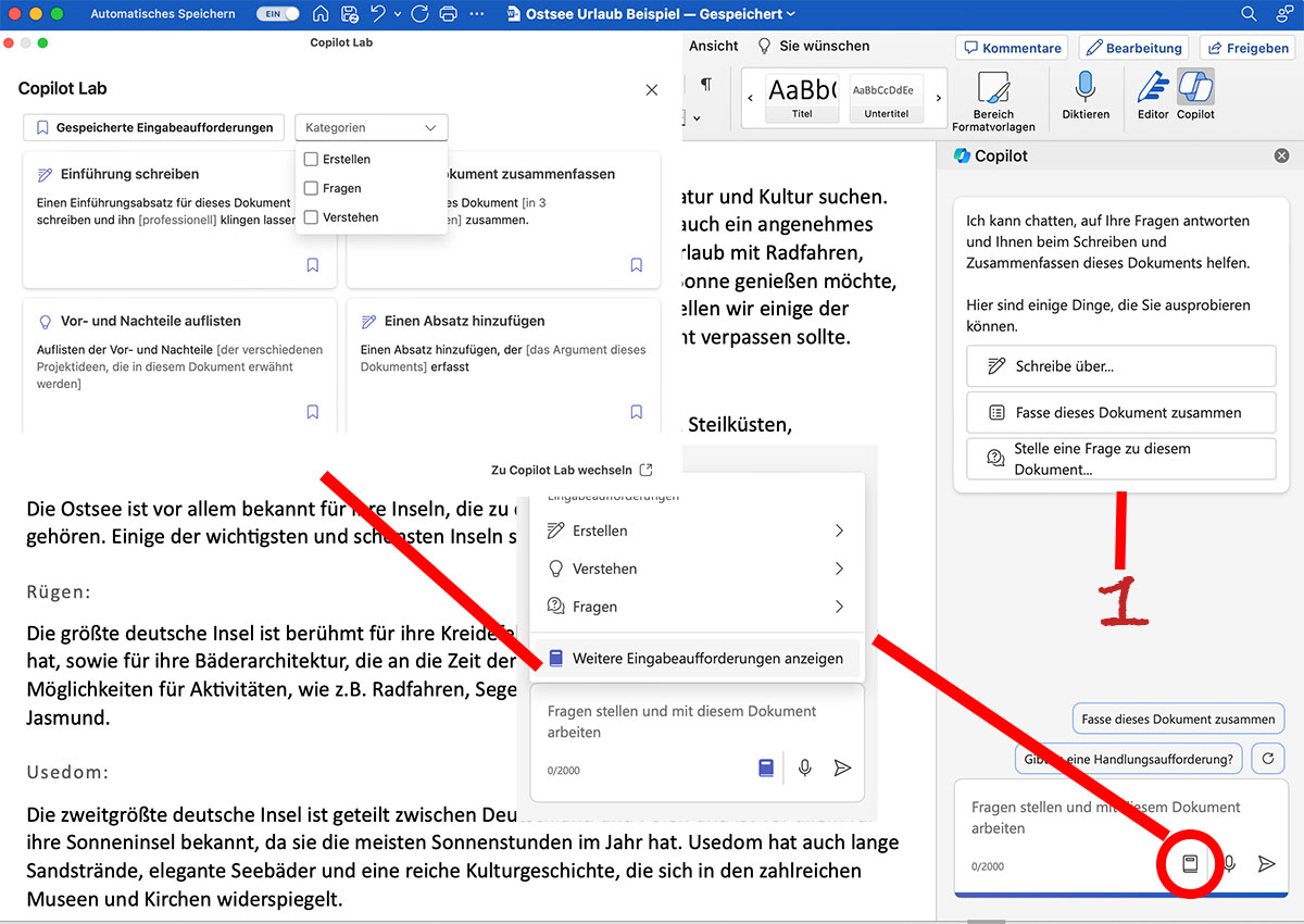 Screenshot Copilot und Word