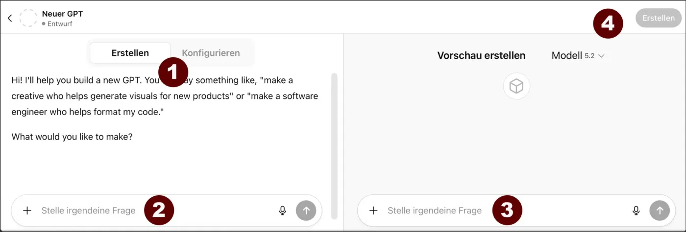 GPTs erstellen Oberfläche