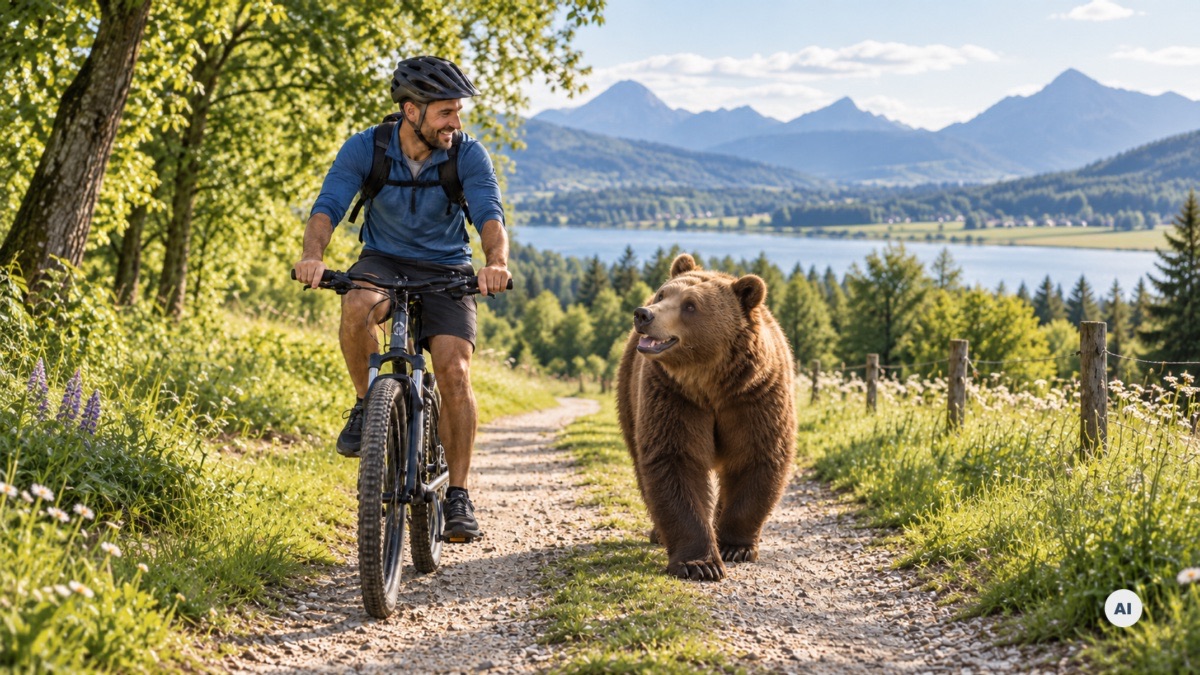 KI-Bild ChatGPT Fahrradfahrer mit Bär