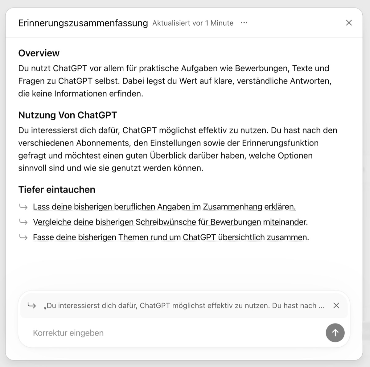 Screenshot ChatGPT Erinnerungen