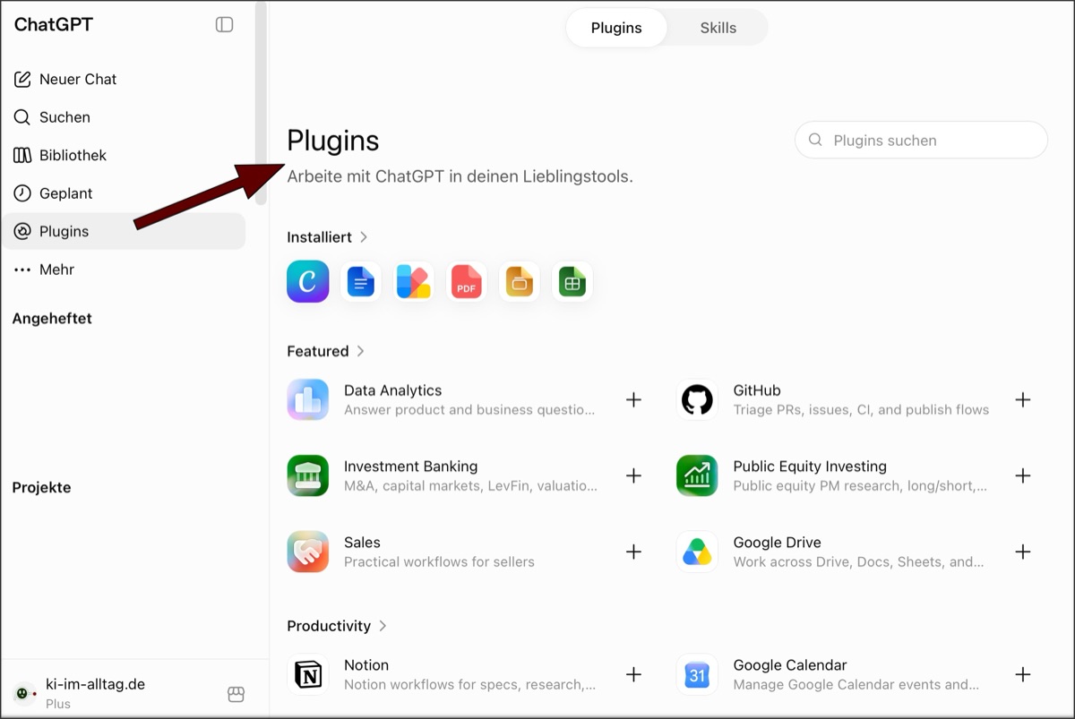 Plugins unter ChatGPT