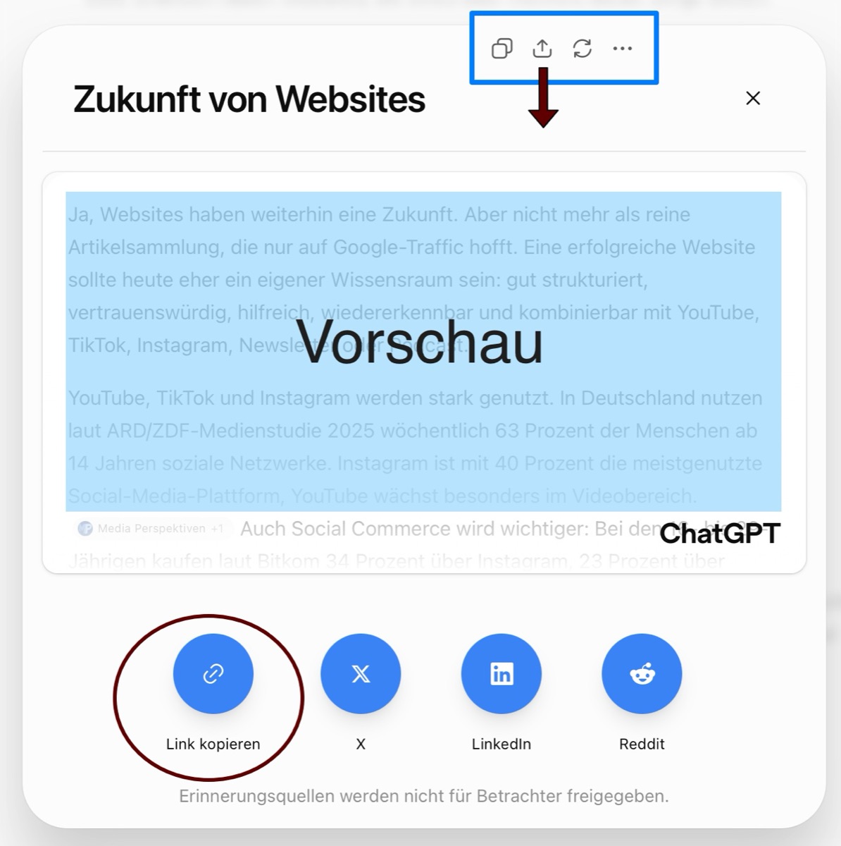 Screenshot ChatGPT - Chat teilen